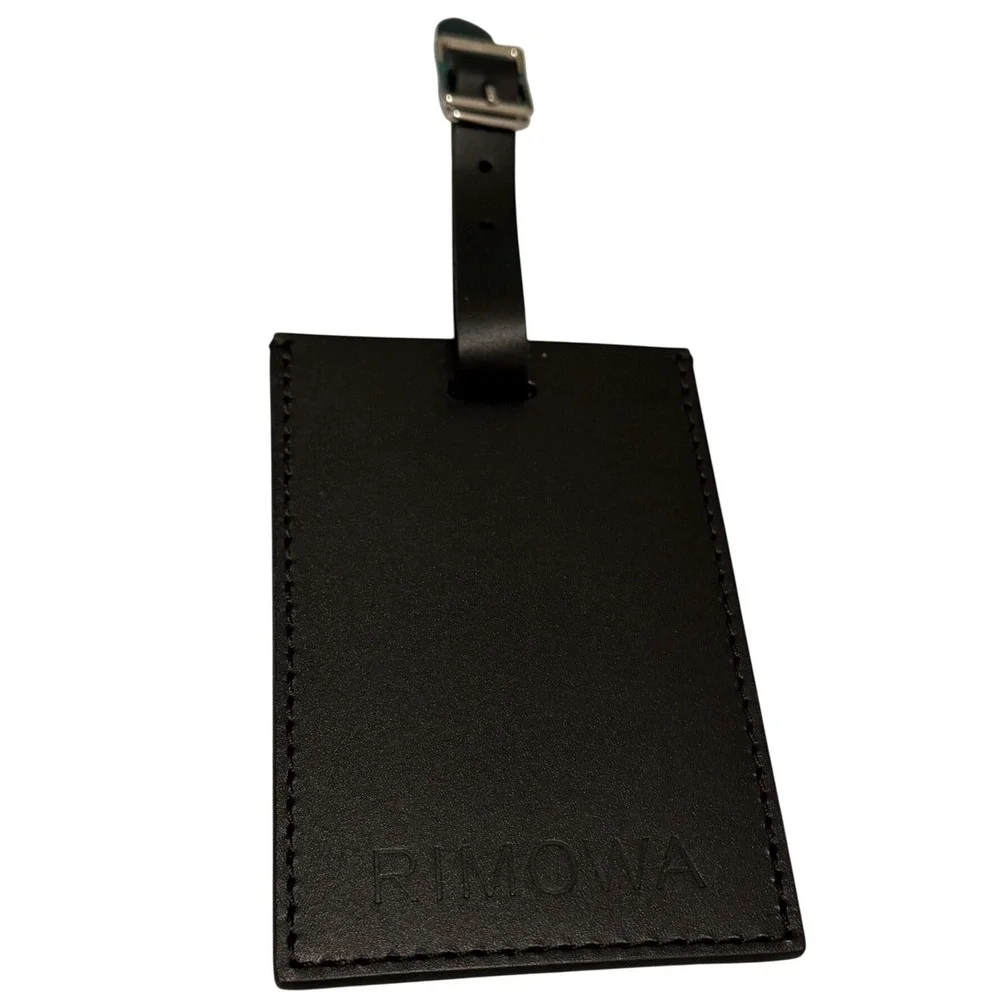 Rimowa Black Leather Luggage Tag with Silver Buckle Strap Travel Accessory